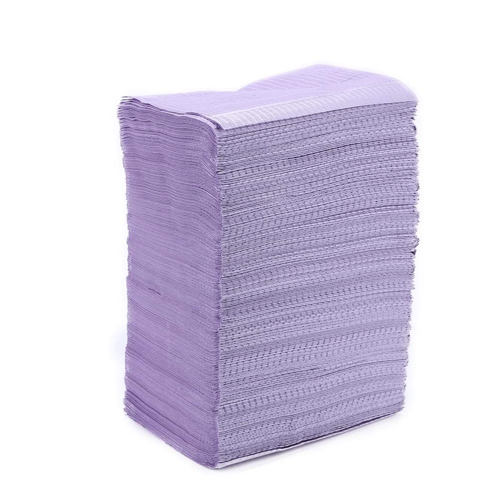 125pcs Disposable Waterproof Medical Paper Dental Hygiene Bib Neckerchief Wood Pulp Paper Dental Clean Pad Sheets (Color : Purple)