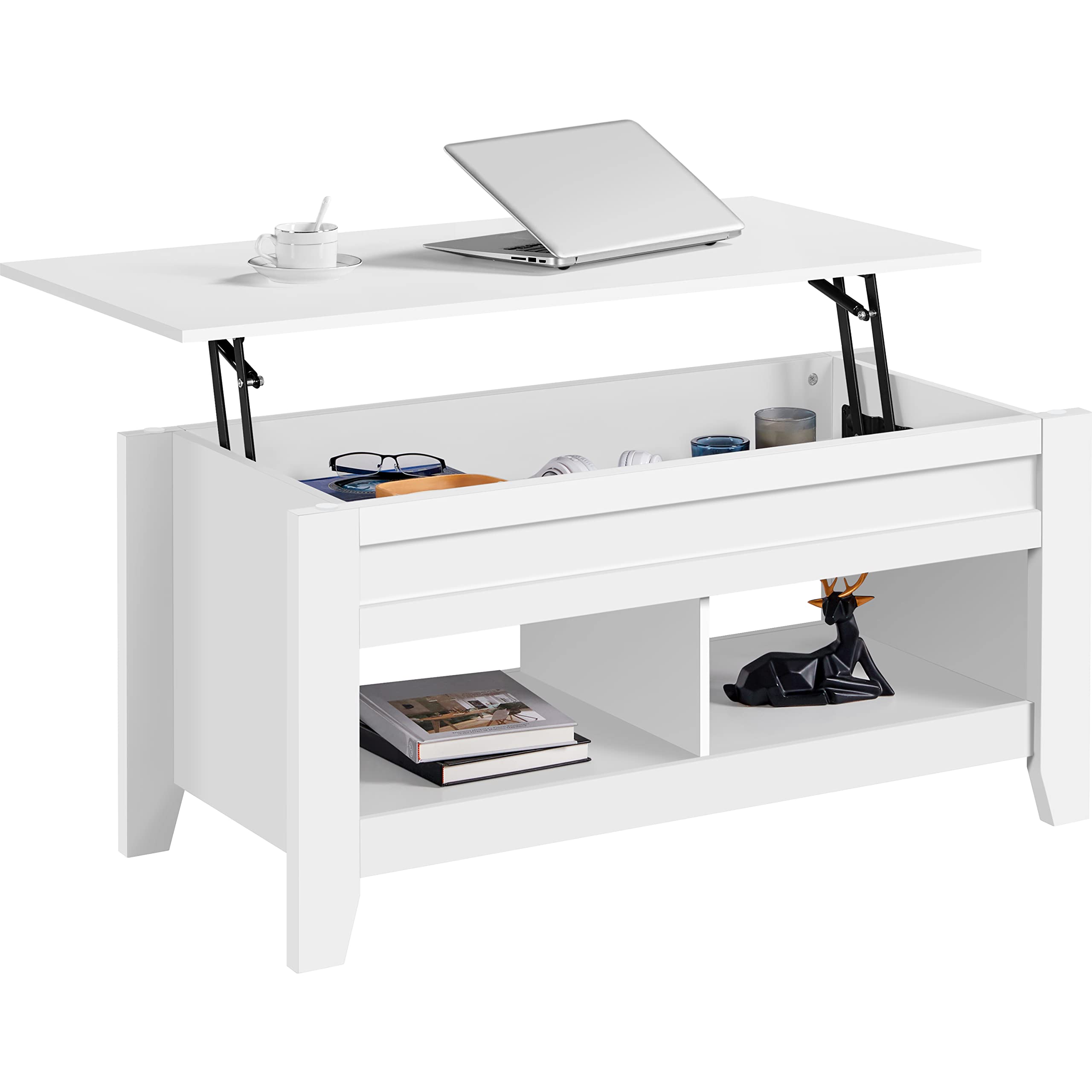 Yaheetech Tavolino da Caffè Sollevabile Tavolo Basso da Soggiorno Tavolino con Ripiano Elevabile da Salotto 104,5 x 49,5 x 49-62 cm Tavolino da Divano Portaoggetti Spazioso Bianco