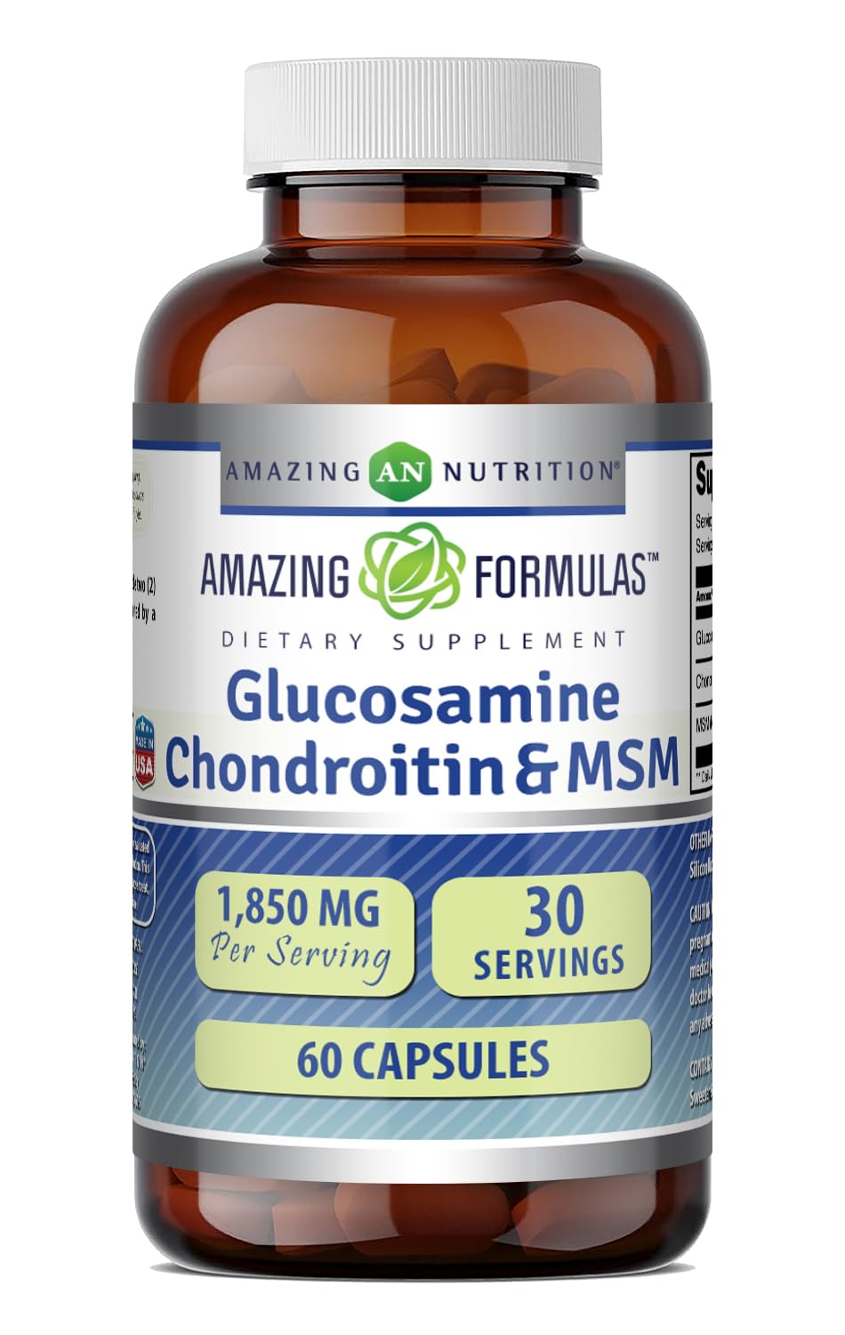 Amazing Formulas Glucosamine Chondroitin MSM 1850 mg Per Serving Capsules Supplement | Non-GMO | Gluten Free | Made in USA (60 Count)