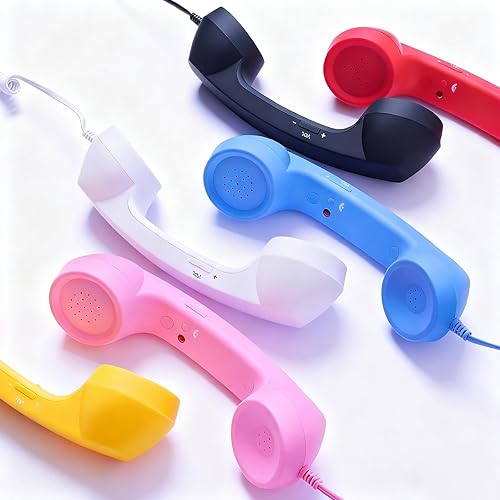 Miniatura 8 de Auricular retro para iPhone y Android, mango de teléfono fijo estilo retro, con micrófono y altavoz, enchufe con cable para teléfono celular (rojo,