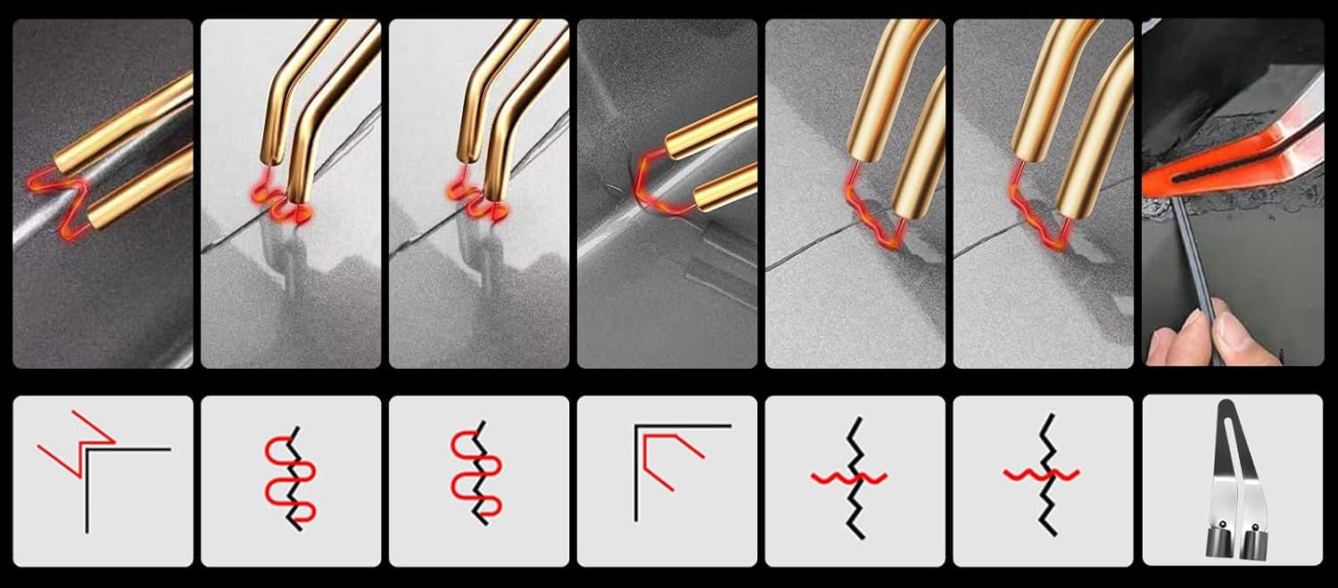 Soldador de plasticos con grapas calientes (hot-stapler) para reparar plasticos, 4 tipos de grapas. Kit de Reparación de plasticos con 4 Tipos Grapas, 1 Espátula Reparación de Parachoques de Coche