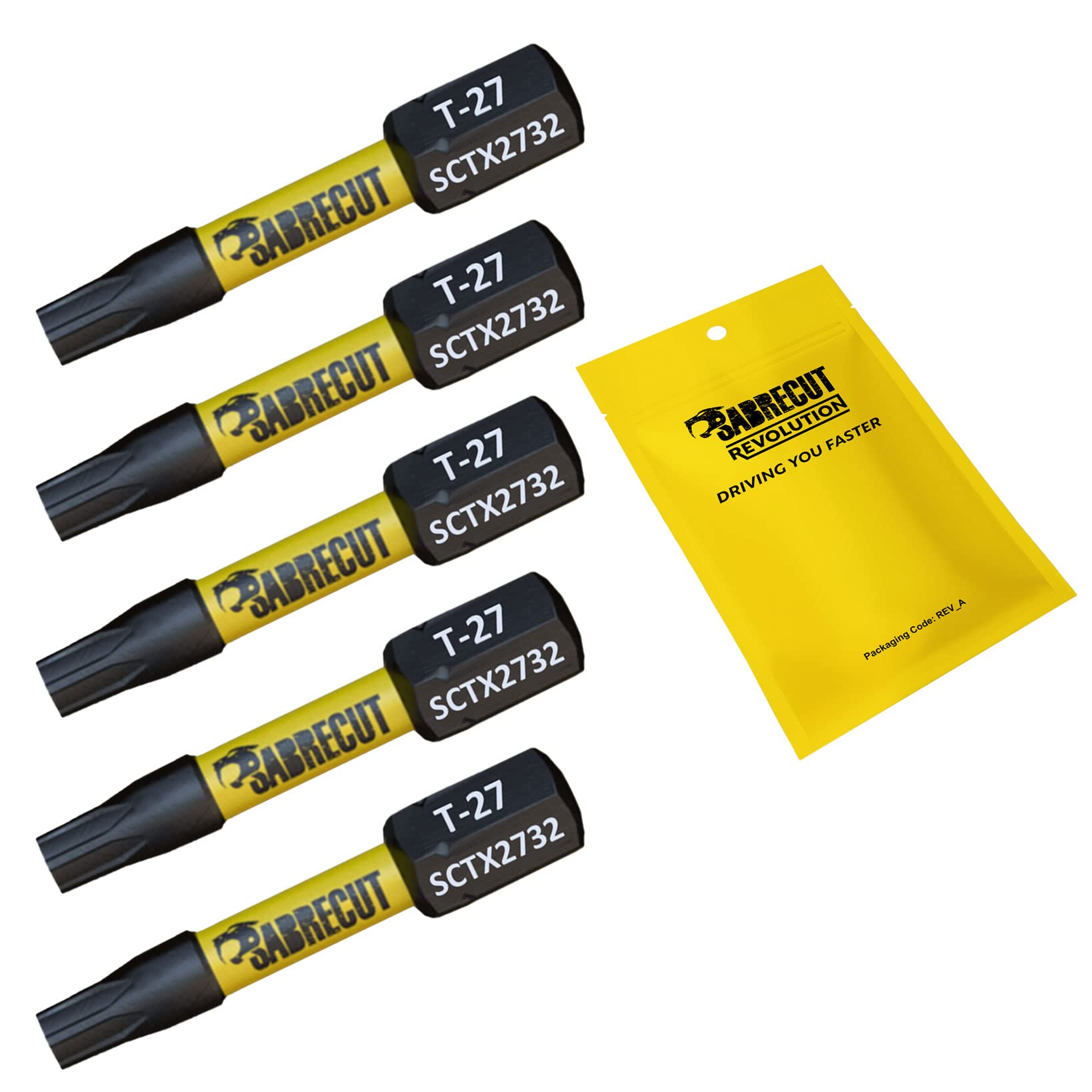 Sabrecut 5 X Sctx2732_5 32Mm T27 Tx27 Magnetic Impact Screwdriver Driver Bits Set Torx Heavy Duty