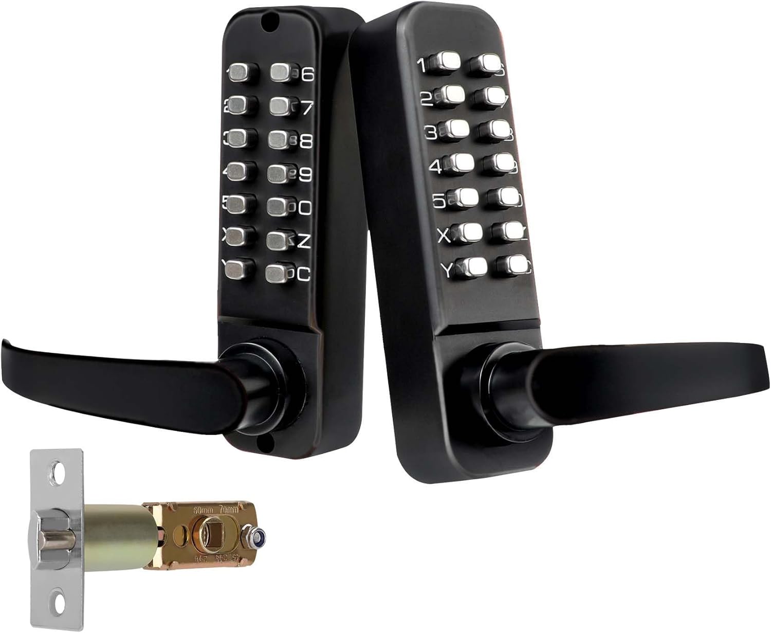 Upgrade Double Sided Keypad Door Lock with Adjustable Deadlatch 2-3/8” and 2-3/4”, Double Sided Keyless Door Lock with Handle, Double Sided Gate Lock for Outdoor (Black)