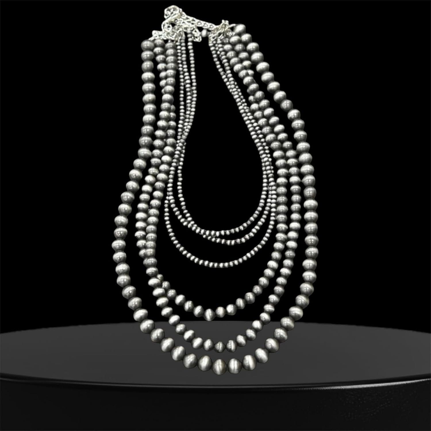 Handmade 6-Strand Navajo Bead Necklace, 24"-29", Mixed 4mm–10mm Beads, Layered Western Statement Jewelry 733260