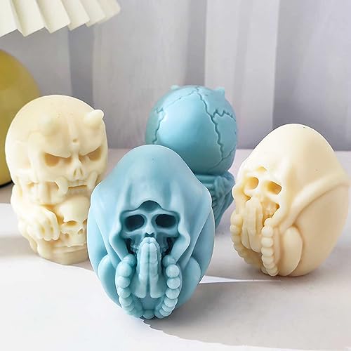 Miniatura 6 de Grainrain Kit de fabricación de velas 3D de calavera moldes de cera de silicona molde de jabón de silicio DIY Craft (F15-JR008)