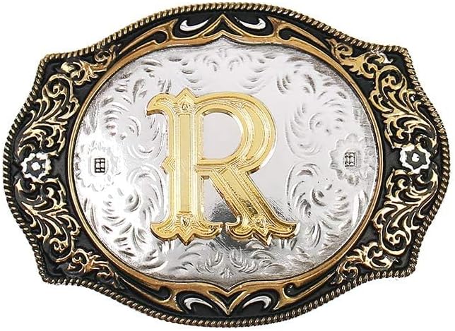 Western Belt Buckle Initial Letters ABCDMRJ to Z Cowboy Rodeo Small Gold Belt Buckles for Men Women