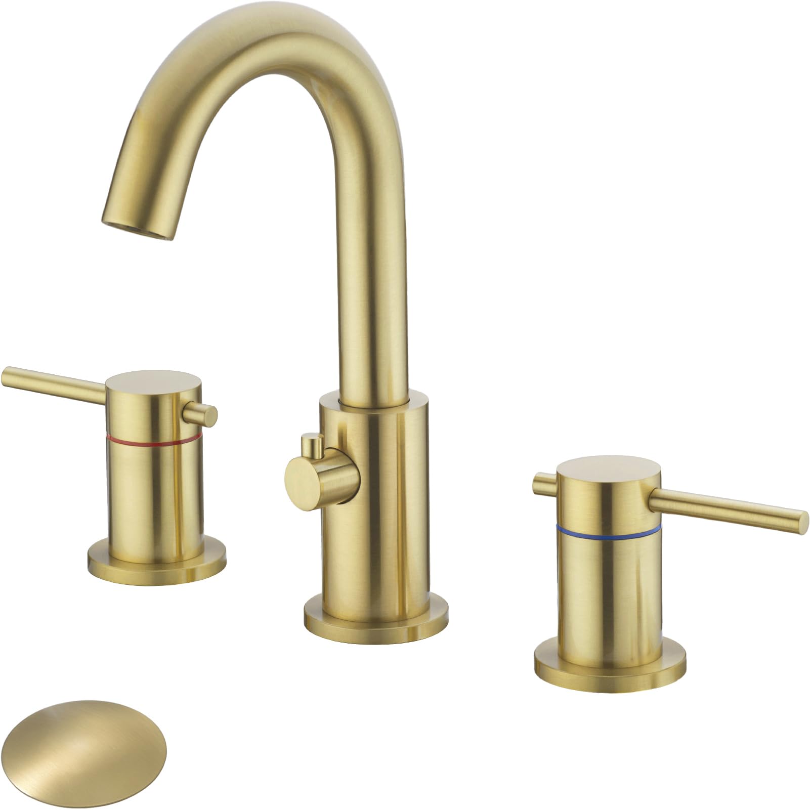 Bathroom Faucet 3 Hole in Brushed Gold - Solid Brass Water Saving 8 inch Widespread Bathroom Sink Faucet