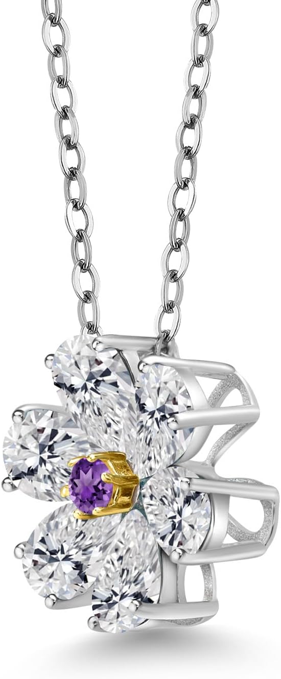 Gem Stone King 925 Silver and 10K Yellow Gold Lab Grown Diamond and Purple Amethyst Pendant Necklace for Women | 2.16 Cttw | Gemstone April Birthstone | Pear Shape 6X4MM | With 18 Inch Chain - Image 4
