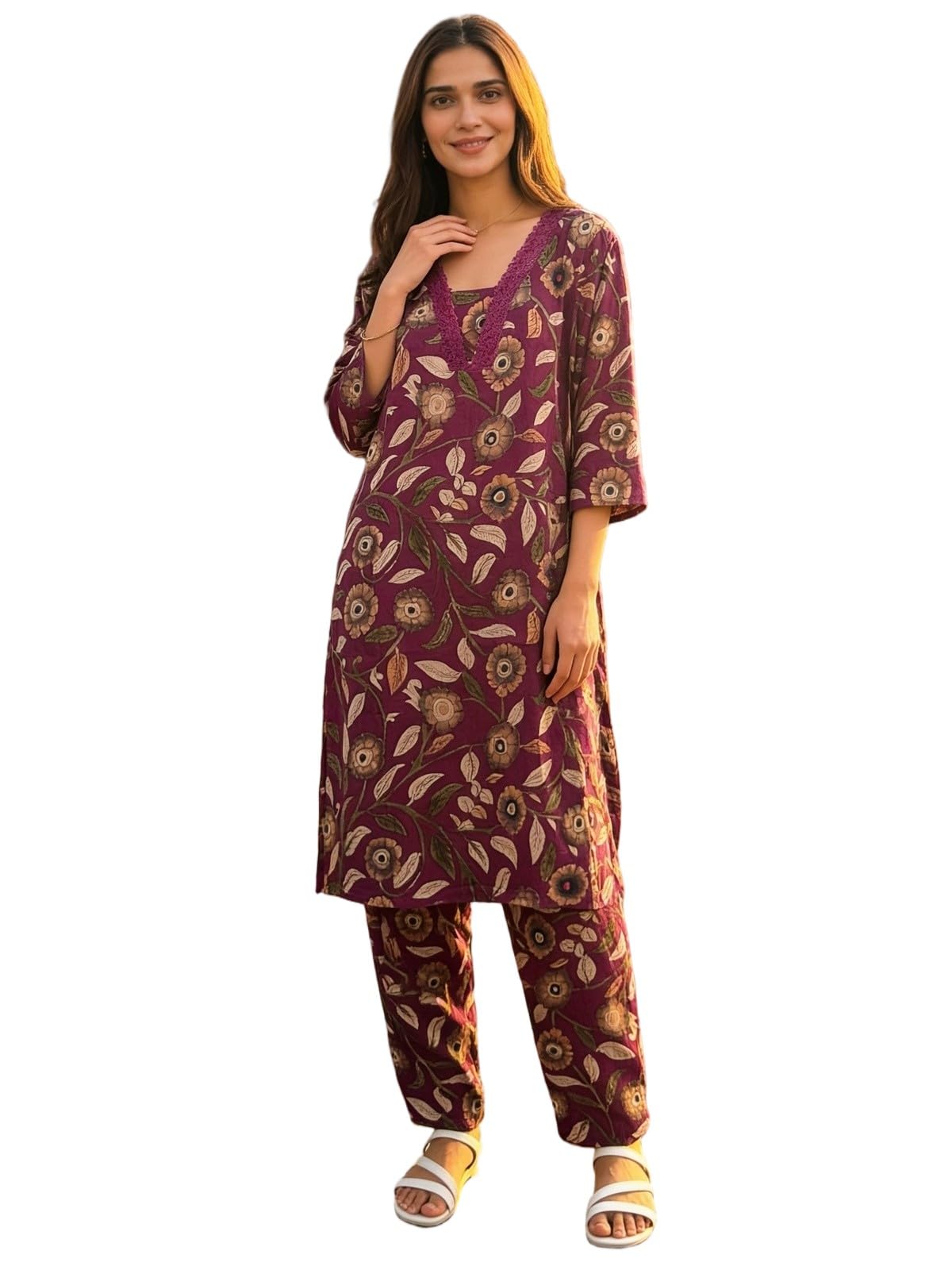 rangita Women Mauve Cotton Printed Straight Co-Ord Set-picture-42