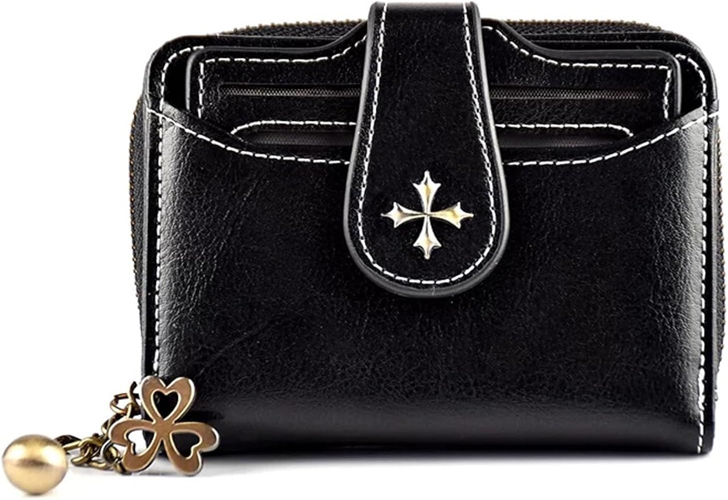 Portafoglio Piccolo Da Donna In PU Vintage Con Ciondolo Metallo, Porte Carte E Monete, Rosa/nero, 11,9x8,9 Cm