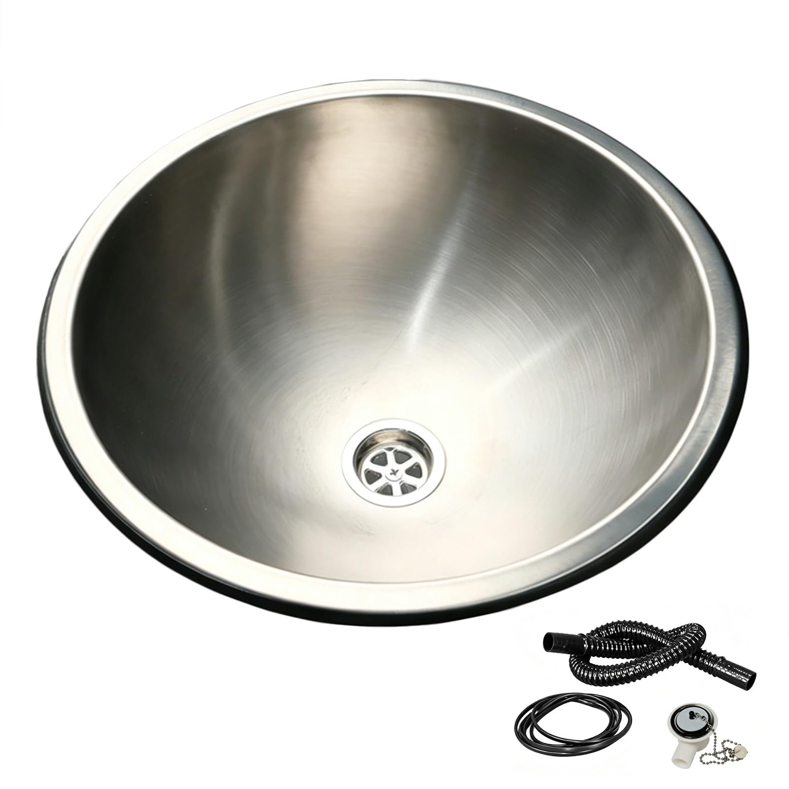 Fregadero de acero inoxidable redondo de 40 cm con desagüe antigoteo para barcos