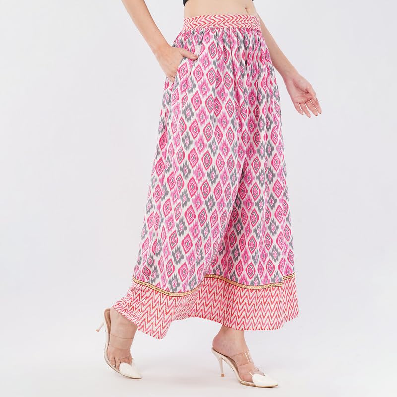 Rabhika Women’s Pink Patterned Pure Cotton Panel Maxi Skirt, Stylish Lightweight Long Skirt for Daily S 4