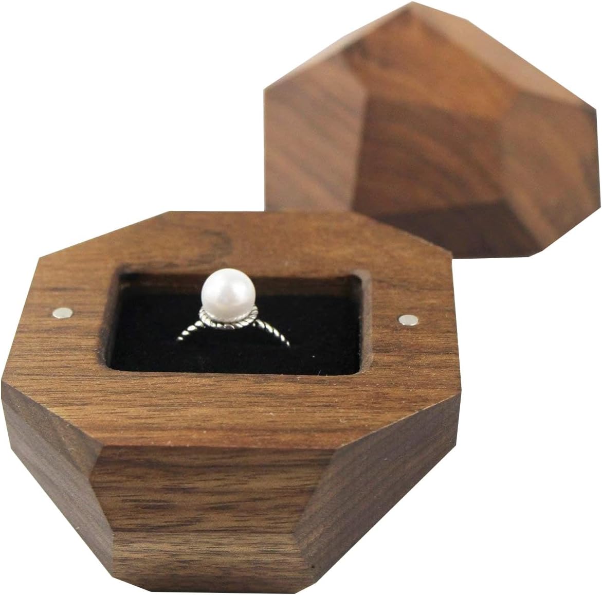 UOOOM Wooden Ring Box with Black Velvet Lining Engagement Ring Case Wood Jewelry Box for Proposal Engagement Wedding Ceremony Anniversary (Walnut)