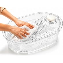 2-in-1 Hand Washing Basin with Washboard - BPA-Free Portable Laundry Tub for Home, Camping, RV,Outdoor - Non-Slip & Durable PET White, 17.5in