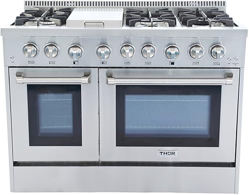 Thor Kitchen HRD4803U 48 Independiente Estilo Profesional Dual Fuel Range 67 cu ft Horno Eléctrico 6 NPLP Quemadores S sin cable SteelHRD4803U