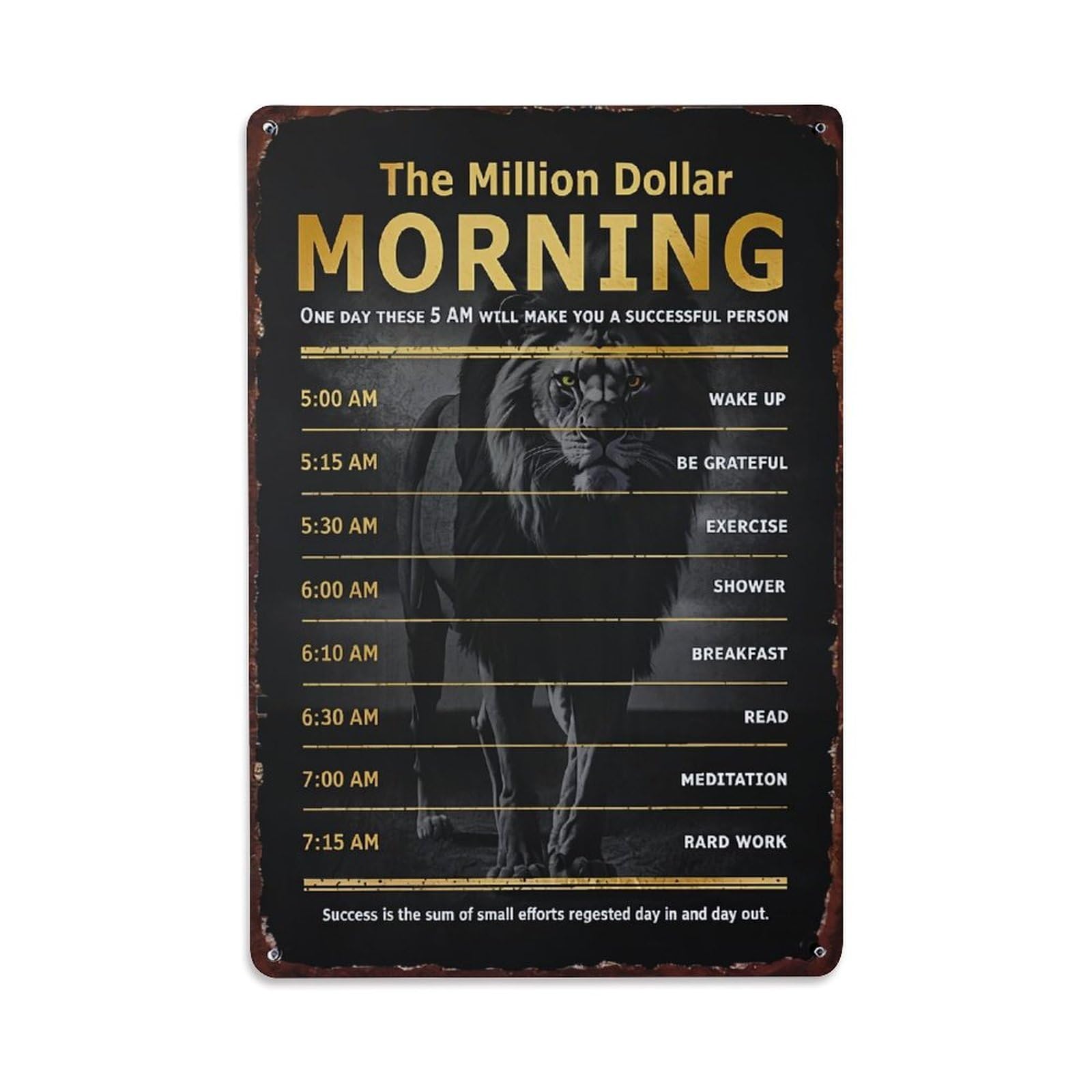 Jdyaojiesheng Vintage Lion Morning Routine Schedule Motivation Tin Sign Retro Metal Wall Decor Metal Poster, Home Bar Garage Farmhouse Cafe Wall Art Decoration 8X12inches
