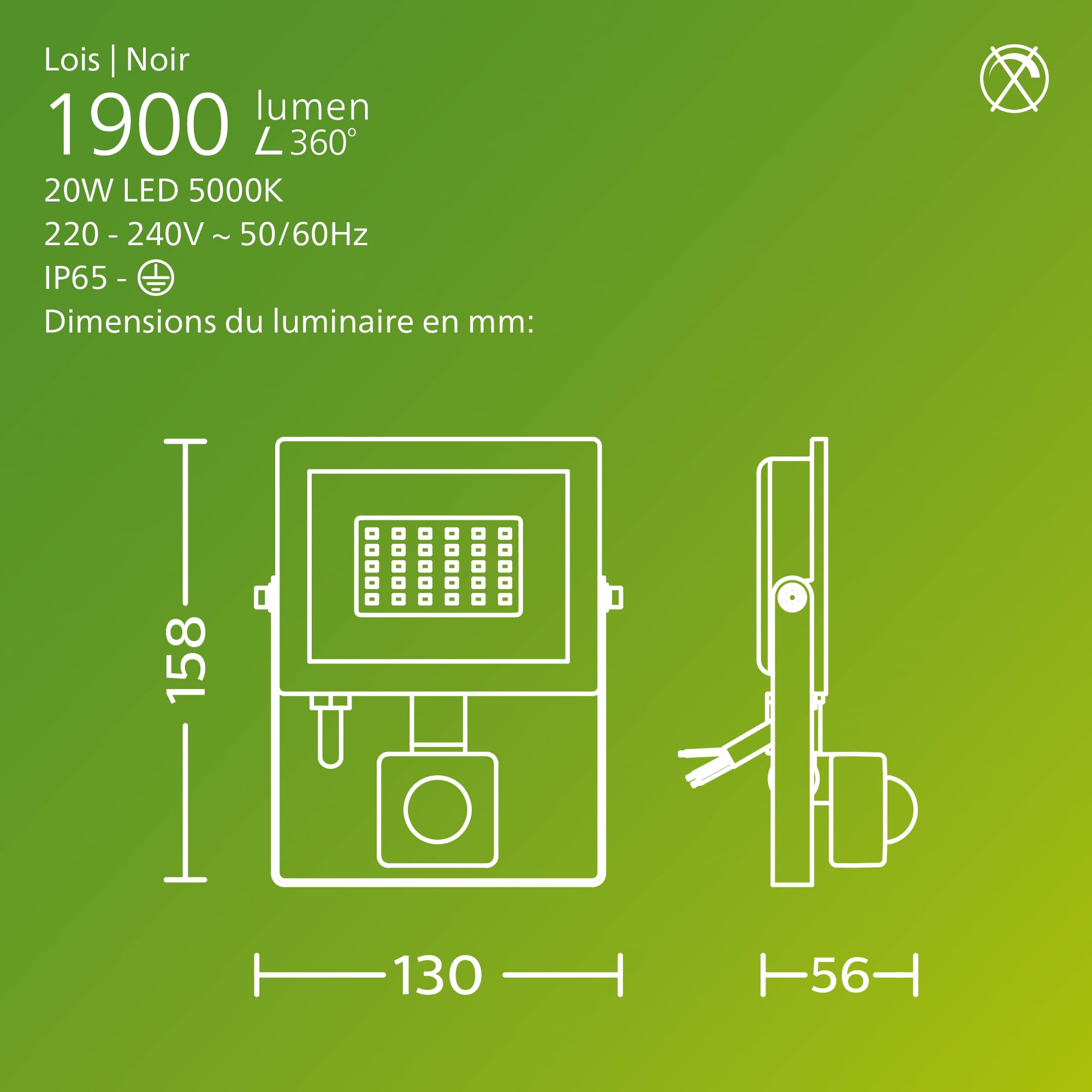 Image secondaire de Projecteur Extérieur Philips Lois 20W avec Détecteur de Mouvement - Noir