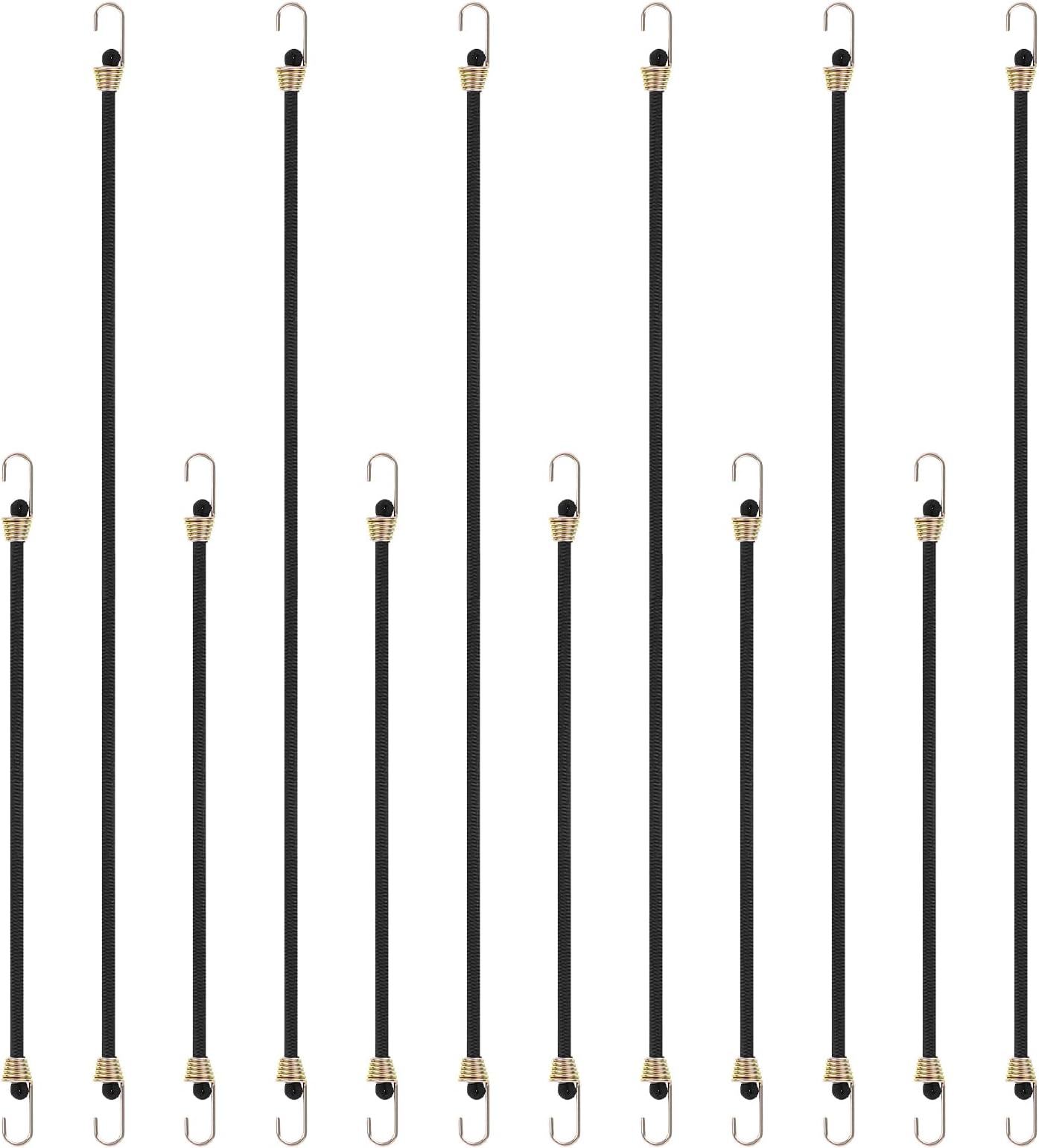 12-Pack Small Bungee Cords with Hooks 2 Sizes Mini Black Rubber Bungee Cords Short Bungee Cords for Outdoor Camping Elastic Cord Ties (12Inch +24Inch)