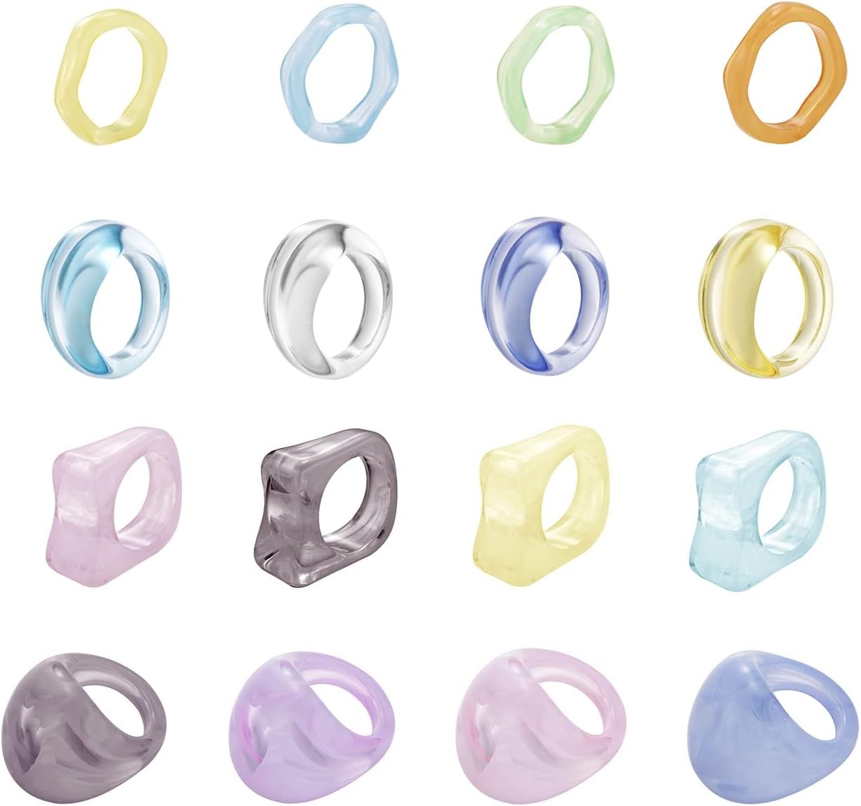 RINHOO FRIENDSHIP 6-15Pcs Chunky Rings Resin Acrylic Y2K Style Rings Trendy Plastic Finger Ring Set Colorful Gem Rings Jewelry Pack For Women (16Pcs Mixed 2)