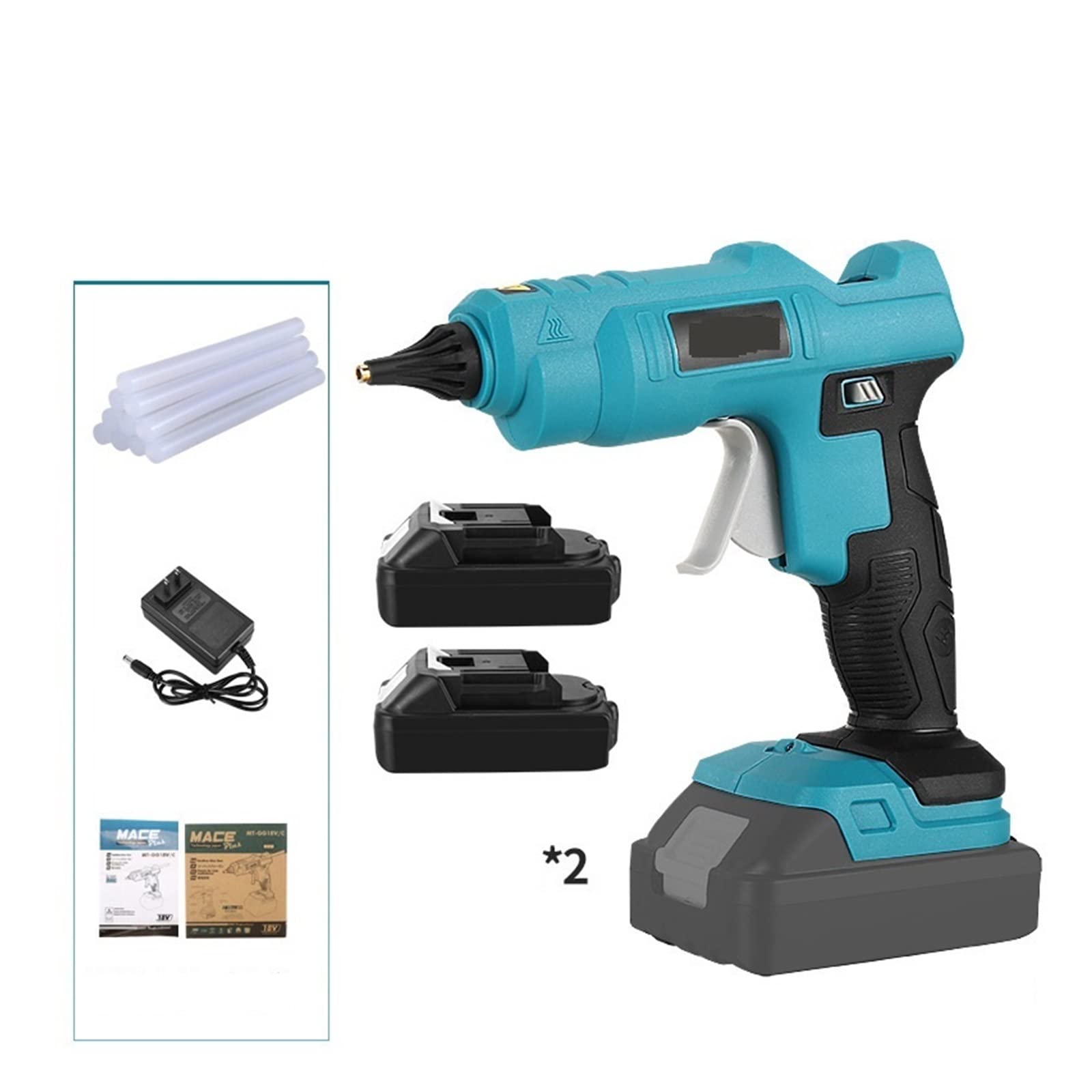 Pistolet à colle sans fil avec batterie Li-ion rechargeable et buse en cuivre + 10 bâtons
