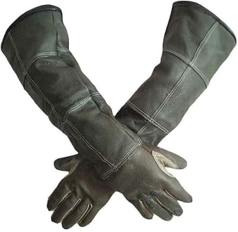 EUNOGO Animal Handling Long Gloves 23.6IN/60cm Waterproof,Cowhide Anti-Scratch/Bite Bird Handling Falcon Gloves Grabbing, Pet Cat Bathing Dog Bird