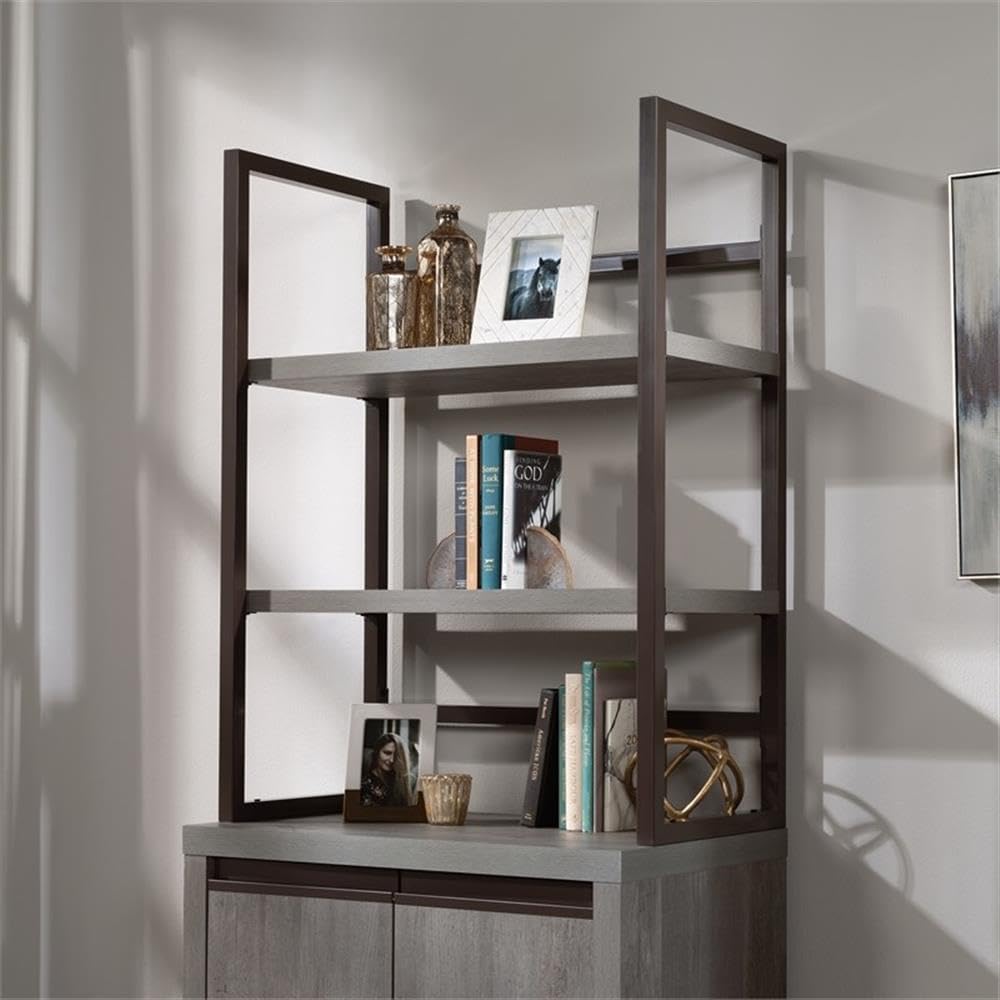 Pemberly Row Contemporary Engineered Wood Utility Hutch in Mystic Oak