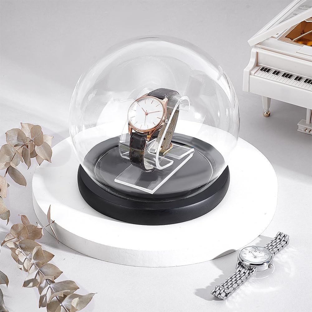 PH PadnaHall - Présentoir dôme en verre acrylique pour montres - Présentoir à bijoux pour homme et femme - 13,5 x 13 cm