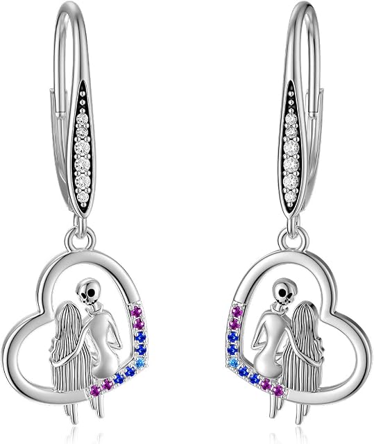 Jack and Sally Earrings Sterling Silver Infinity/Family/Red Heart/Infinity/Jack and Sally/Love Heart Nightmare Gifts Jack and Sally Christmas Gifts Skull Leverback Earrings Jewelry Birthday Gifts for Women Wife Daughter