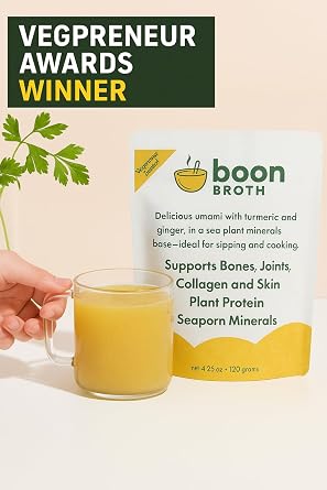 Boon Broth - Savory Plant-Based Soup Powder, High Calcium Broth with 72 Trace Minerals - Ideal for Sipping, Fasting, and The Bone Broth Diet - Vegan-Friendly 10 servings