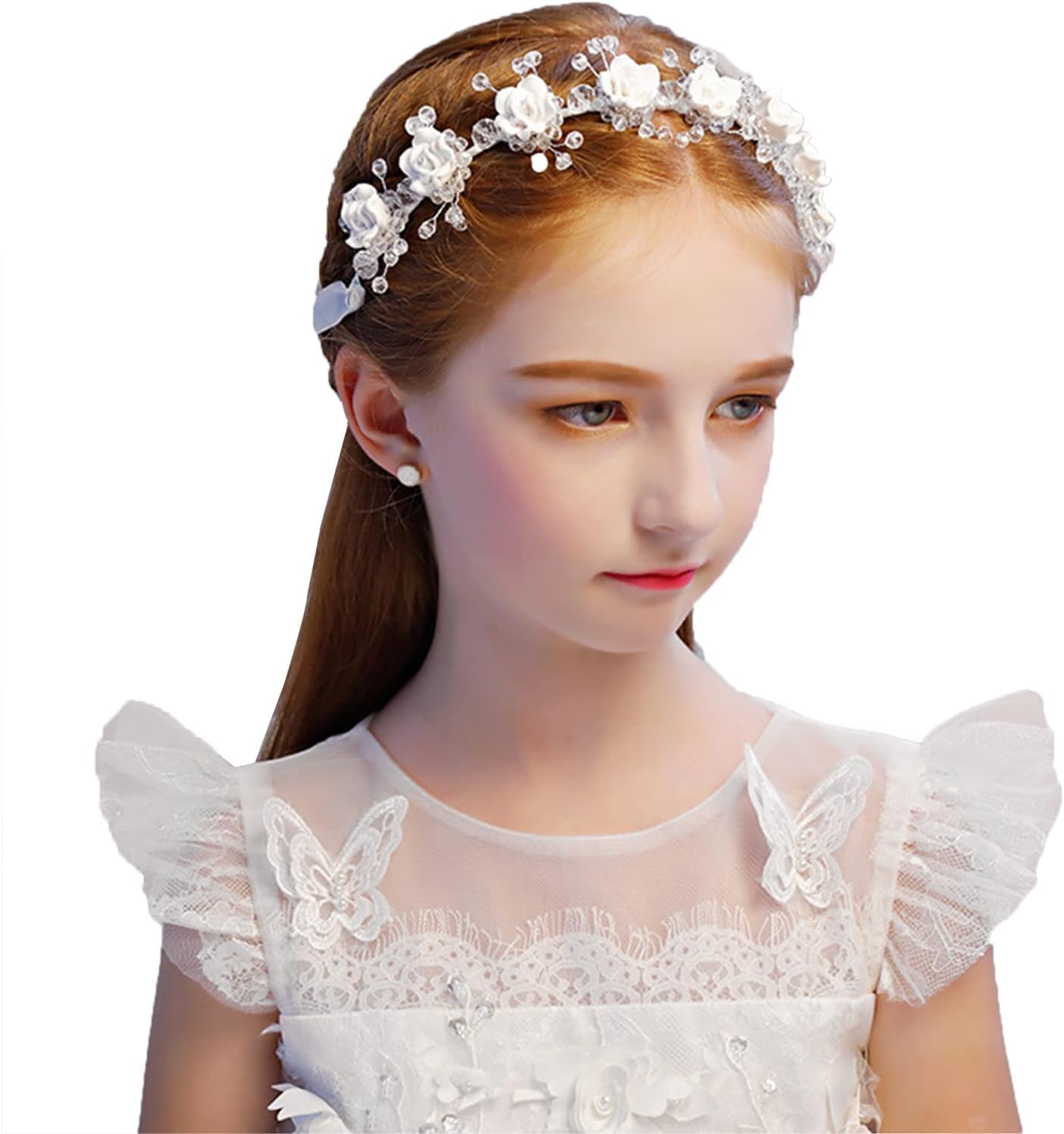 Little World Flower Girl Headband, Flower Girl Headpiece Adjustable Flower Girl Hair Accessories for Girl Wedding Headband Hair Piece Crystal Headpiece Flower Girl Accessories for Wedding, Party