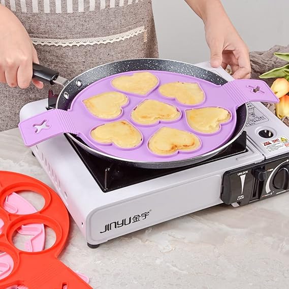 Nonstick Pancake Molds Ring Silicone Fried Egg Mould Reusable Pancake Maker Egg Ring Kitchen Cooking Baking Tools (Heart Shape)