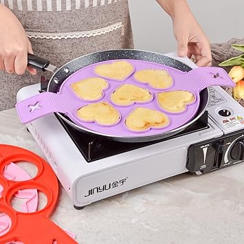 Nonstick Pancake Molds Ring Silicone Fried Egg Mould Reusable Pancake Maker Egg Ring Kitchen Cooking Baking Tools (Heart Shape)