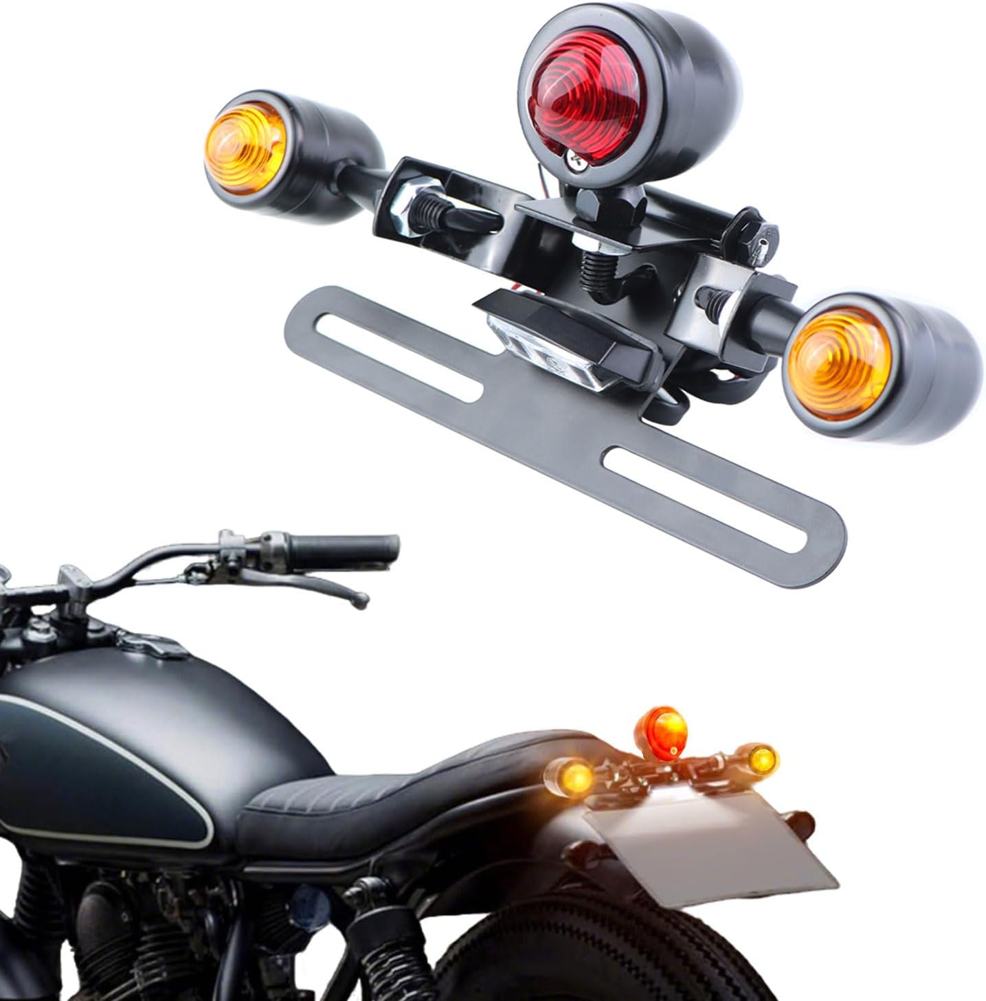 Motorcycle Tail Light, Integrated Brake Turn Signal Running lamp with LED License Plate Lights,12V Multi-funtional Motorcycle Rear Tail Light
