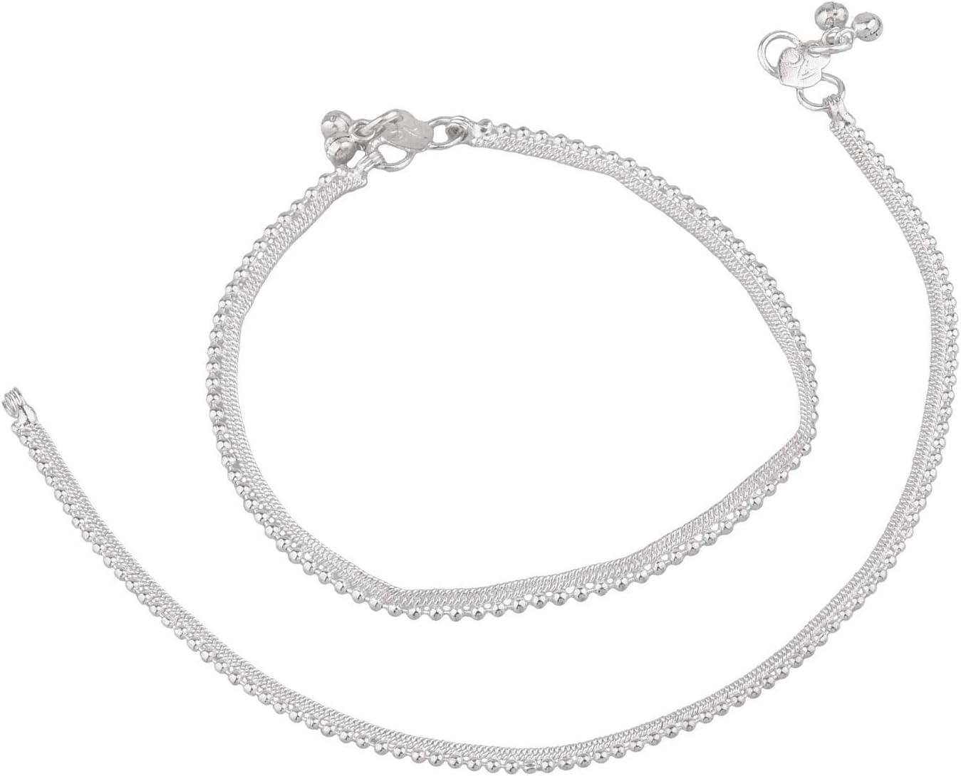 Silver Anklet Indian Silver Ankle Bracelets for Women Payal for Women Metal Beads Bollywood Wedding Payal Anklet Pair Set