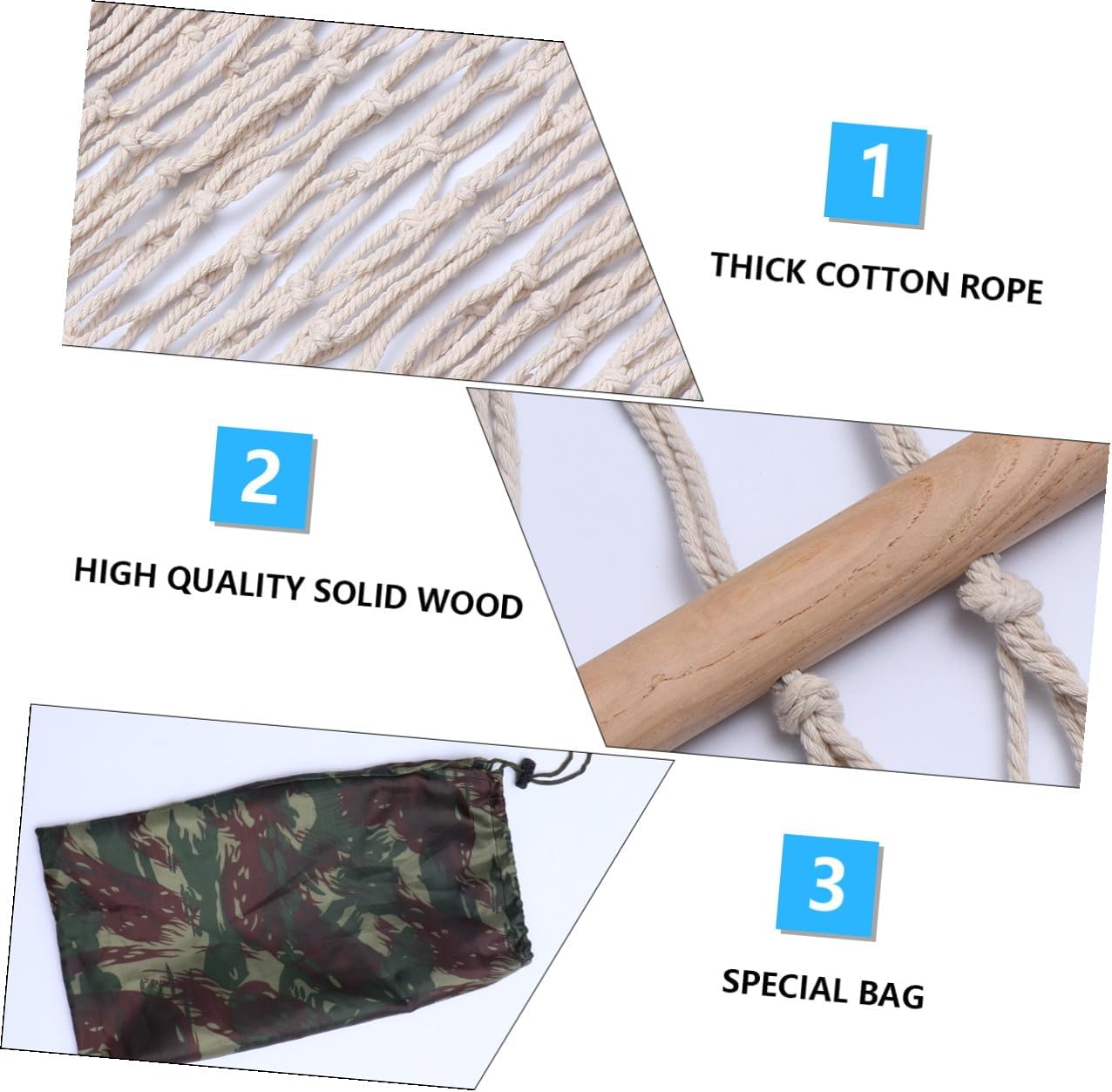 BESPORTBLE Cotton Rope Mesh Hammock Swing Chair with Wooden Spreaders, Heavy-Duty Outdoor Camping Hanging Bed, Includes Binding Ropes and Carry Bag for Indoor Patio Leisure