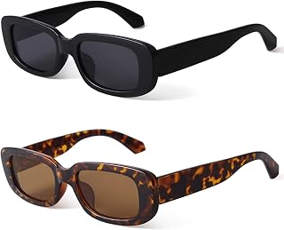 KUGUAOK Retro Rectangle Sunglasses for Women & Men - Vintage Small Square UV Protection Glasses