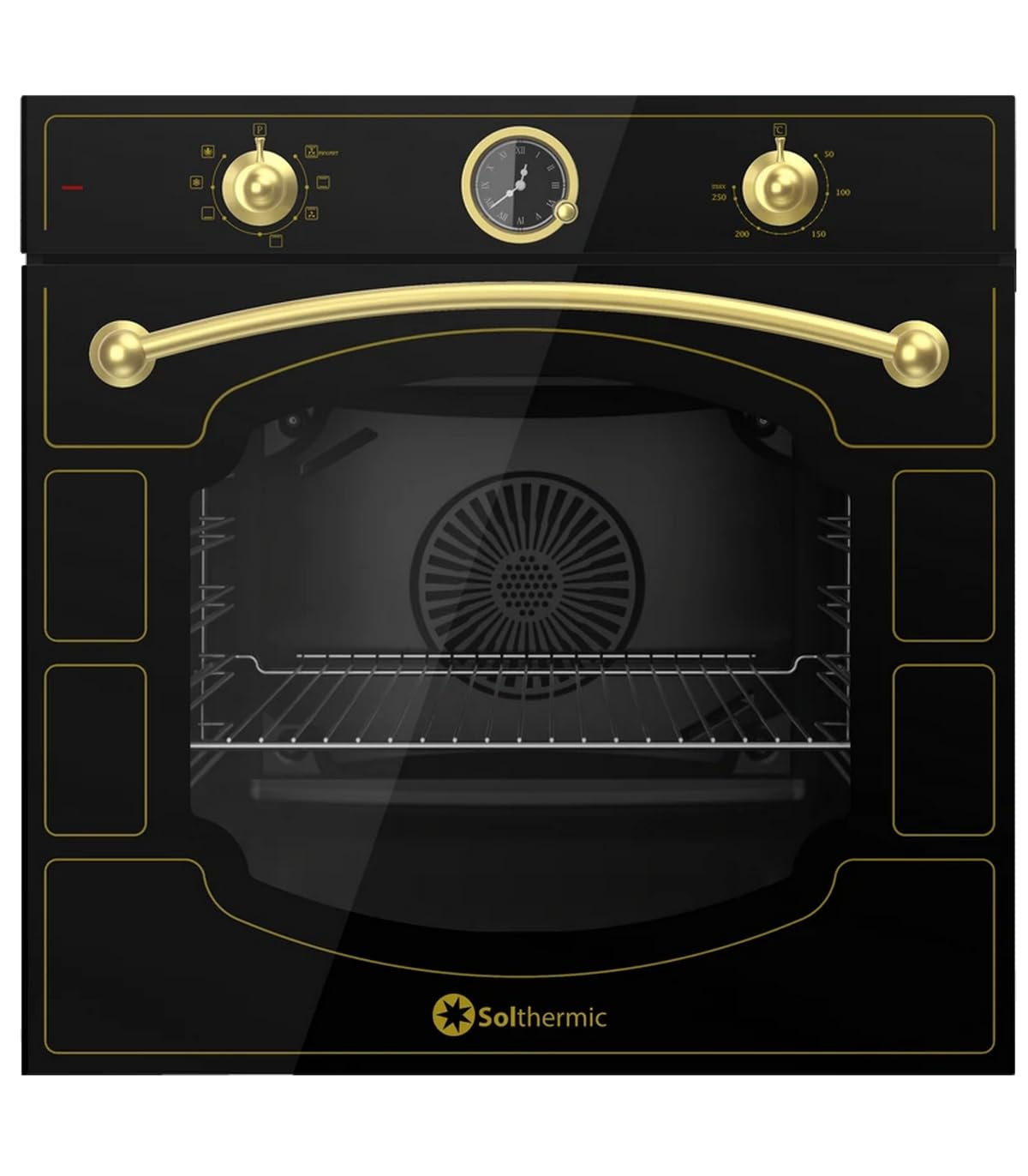 CONJUNTO ENCIMERA GAS + HORNO ELECTRICO MULTIFUNCION/ESTILO RUSTICO NEGRO CON MANDOS DORADOS/ANCHO 60 CMS/ENCIMERA 4 FUEGOS/HORNO 64 L.
