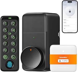 SwitchBot WiFi Smart Lock Pro with Keypad Touch, Fingerprint Keyless Entry Door Lock, Bluetooth Electronic Deadbolt, IP65 Weatherproof, Fits Your Existing Deadbolt, Supports Matter, Alexa and Google