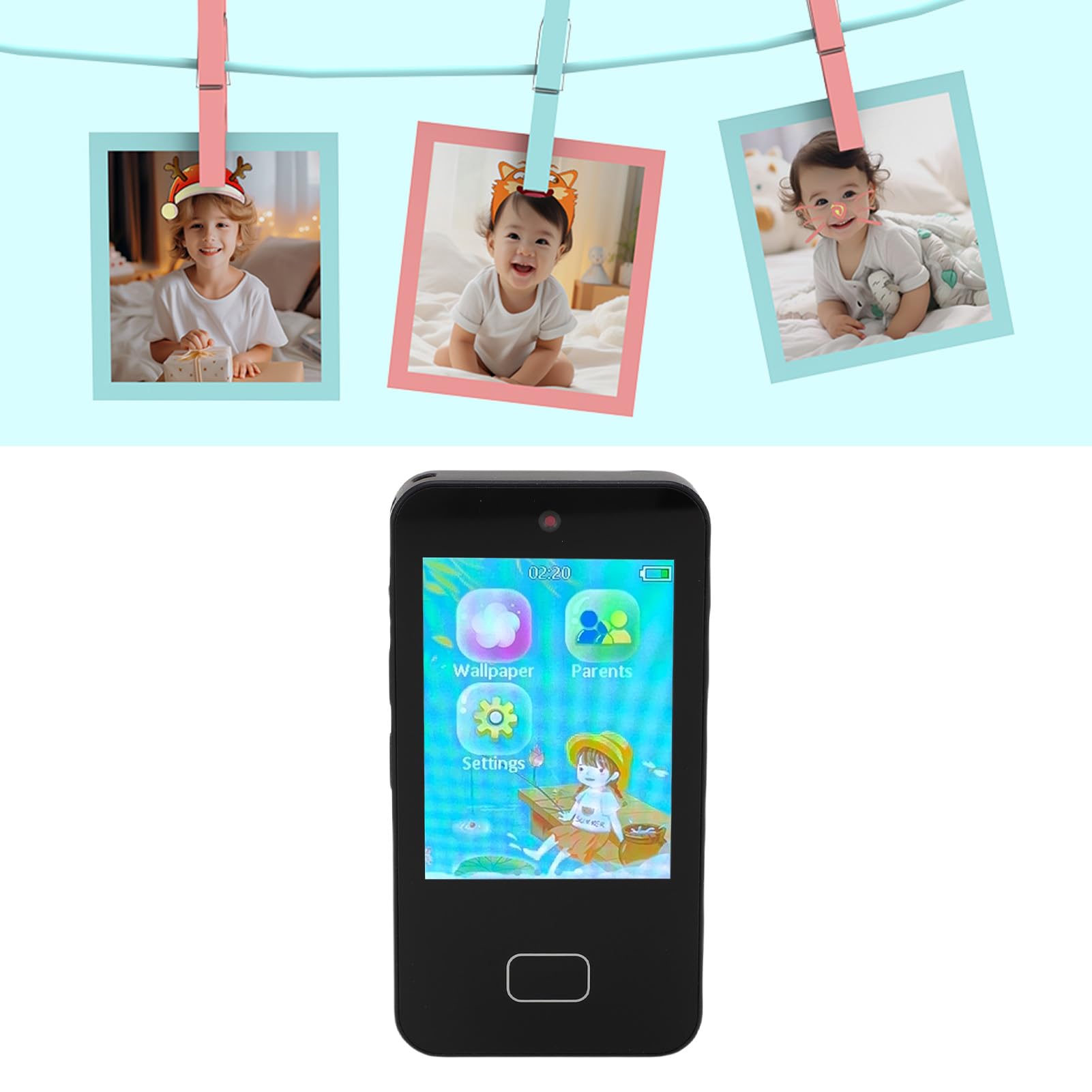 Giocattolo Kidsartphone da 2,8 Pollici con Fotocamera, Giochi Nazionali e Adesivi Divertenti - Perfetto per Bambini 3-10 (BLACK)