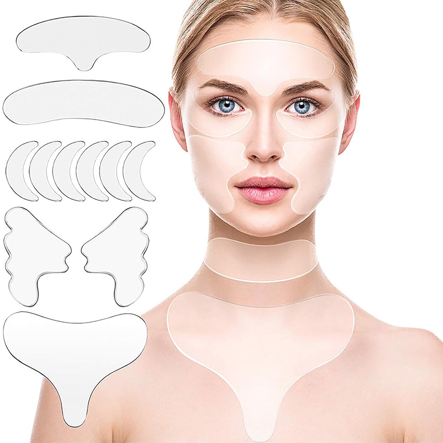 FantasyDay 32 Pcs Reusable Anti Wrinkles Forehead Neck Silicone Patches Pads with Silicone Face Mask for Smooth Fine Lines