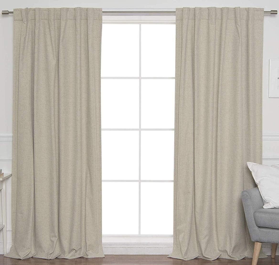 Linen Clubs Cotton Linen Tab Top Curtain Panel 50x72 Natural 2 Pack, Off-white, W 50" x L 72" (2 Panels)
