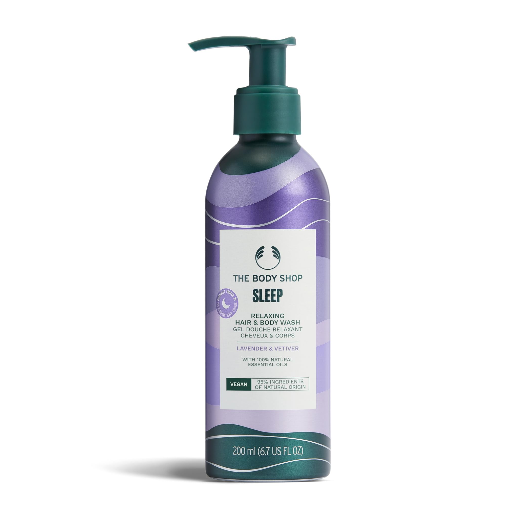 The Body Shop Sleep Relaxing Hair & Body Wash (1x 200ml), Aromatic Cleanser with Lavender & Vetiver Essential Oils, Vegan Body Wash for Bedtime Routine, 95% Natural Origin Ingredients