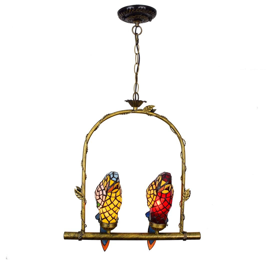 Lustre Tiffany haut de gamme motif oiseau en verre véritable