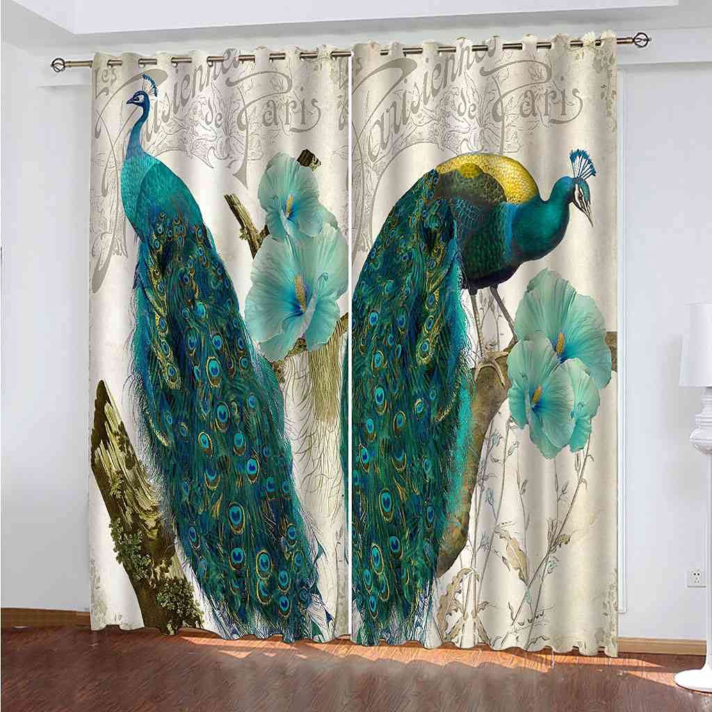 Rideaux occultants paon vert 200x214 cm pour salon
