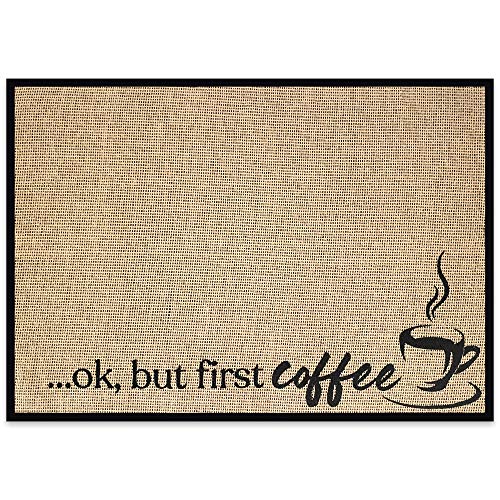 New Mungo Coffee Bar Mat - Coffee Bar Accessories for Coffee Bar Decor - Coffee Decor for Coffee Station - Ok, But First Coffee Mat - Burlap Placemat with Fabric Backing - 20â€x14â€