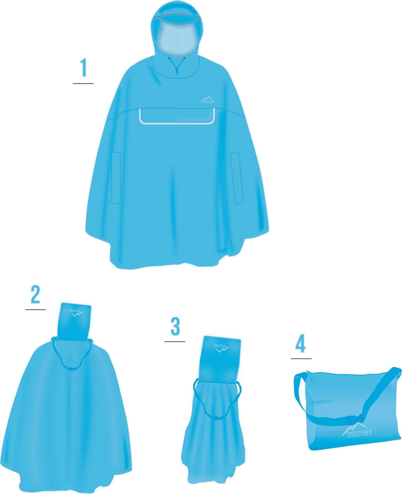 normani Regenponcho Wind und Wasserdicht mit Bauchtasche 3M Reflektoren
