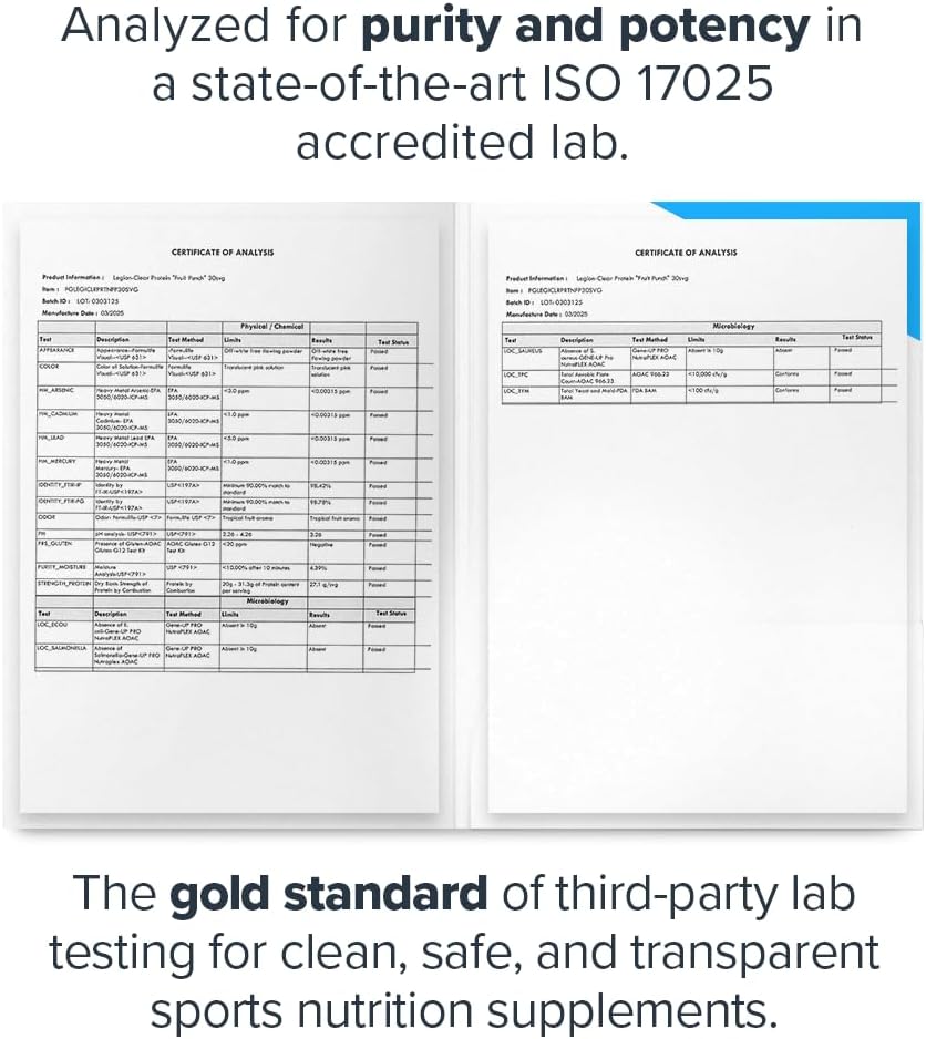 LEGION Clear Whey Protein Isolate, Grass-Fed, Naturally Sweetened, 22g Protein, 14g Essential Amino Acids, 6.4g BCAAs, Fruit Punch, 20 Servings - Image 6