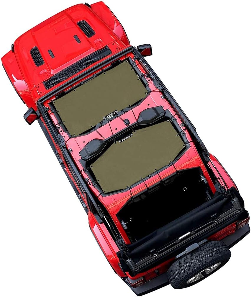 Shadeidea Sun Shade Top for Jeep Wrangler, JL (2018-2023) 4 Door Top Sunshade, Front & Rear - Tank Green JLU Mesh Screen Cover, UV Blocker with Grab Bag Pouch - 10 Year Warranty