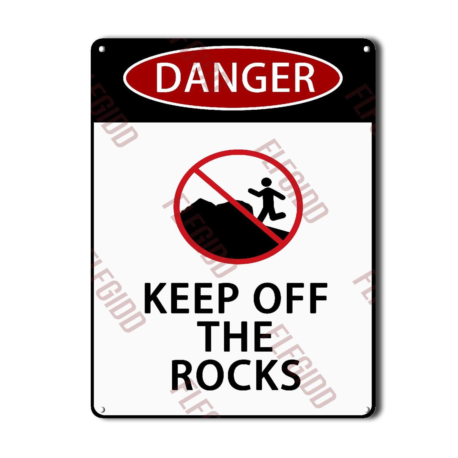 Aluminum Tin Signs Metal Sign Danger Keep Off The Rocks Signs Warning Traffic Road Street Caution Sign Safety Sign Wall Decor Man Cave Garage Far Bar Pub 6x8inch
