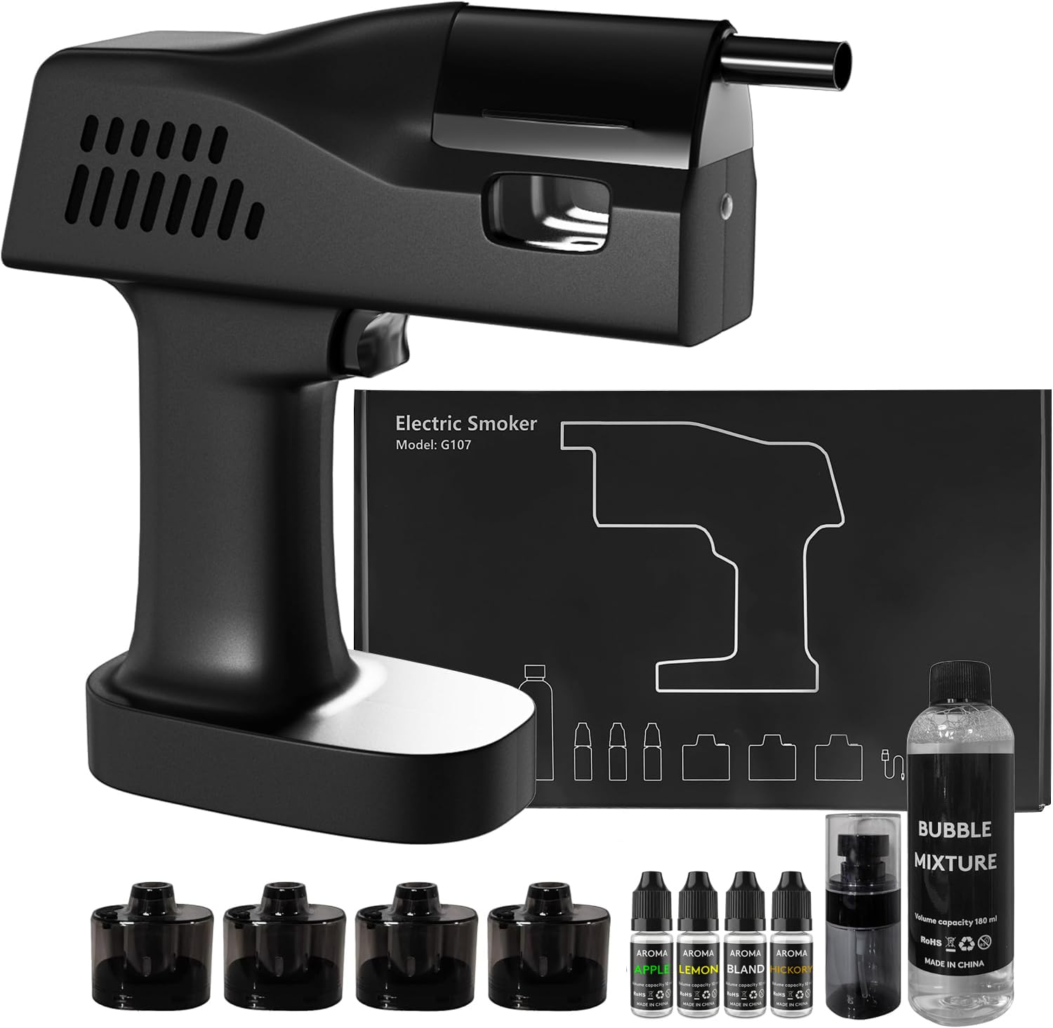 Professional Electric Cocktail Smoke Gun - 2-in-1 Drink Smoker & Edible Bubble Maker for Cocktails | 4 Flavor Aromas Included | Ideal for Bar, Party, BBQ, Gifts for Bartenders, Dad, Men,Father's Day